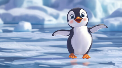 Obraz premium Cute 2D cartoon vector of a baby penguin