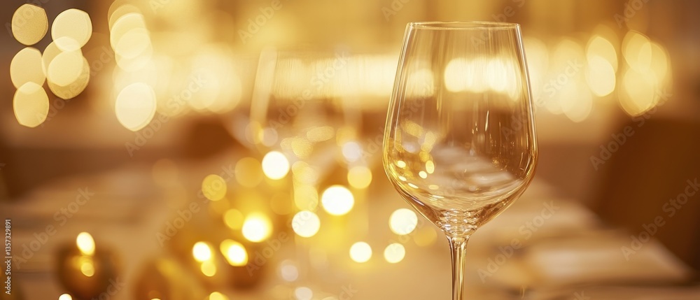 Aufkleber elegant wine glass on a festive table with soft golden bokeh lights creating a warm and inviting atm