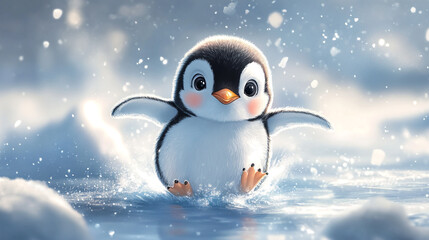 Cute 2D cartoon vector of a baby penguin