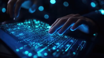 A medical professional in a white lab coat and face mask is seated at a desk, using a laptop.