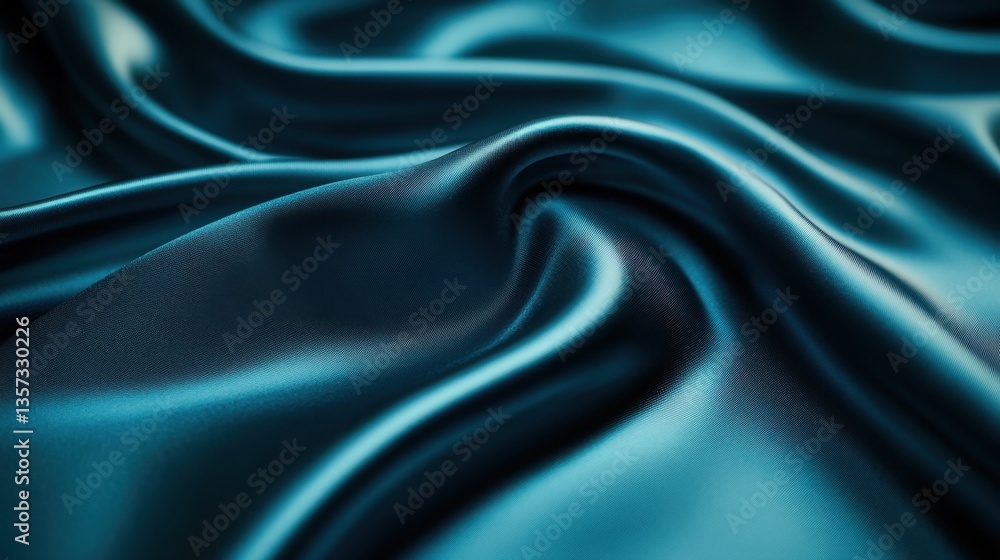 Poster luxurious teal silk fabric with soft folds and elegant drape creating a smooth texture and rich colo
