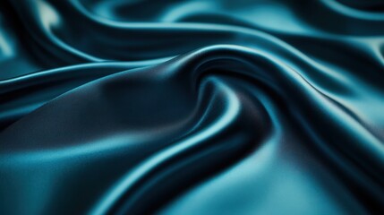 Fototapeta premium Luxurious teal silk fabric with soft folds and elegant drape creating a smooth texture and rich color in a close up shot