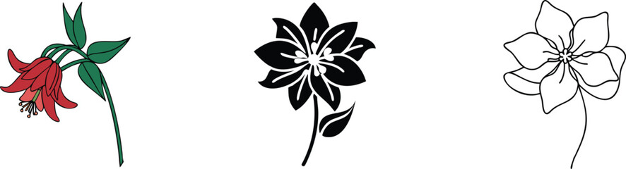 Floral Designs Red, Black, and Line Art Flower Illustrations