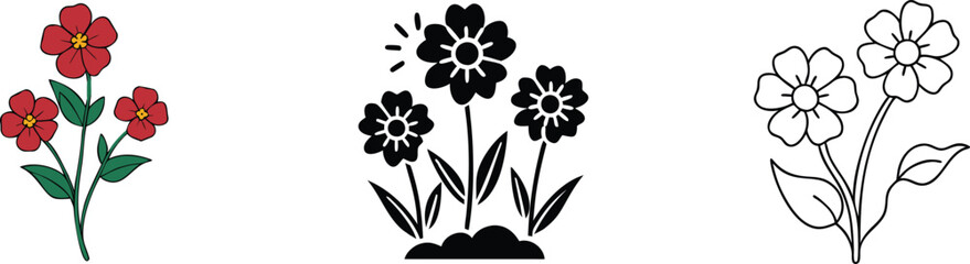 Floral Designs Red, Black, and Line Art Flower Illustrations