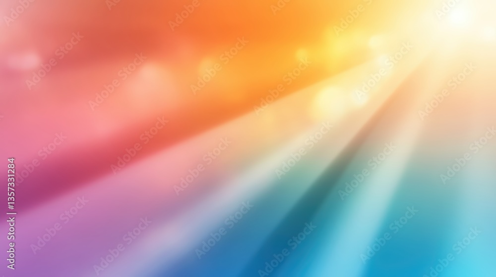 Poster abstract radiant light rays in vibrant spectrum of orange pink and blue converging towards blurred l