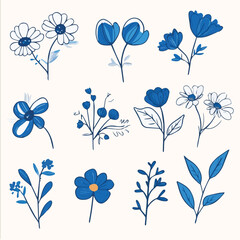Illustration set of Blue flower design collection