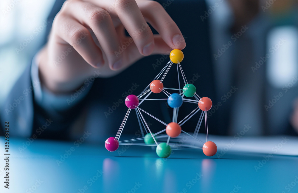 Aufkleber building colorful structure with interconnected spheres represents teamwork and collaboration in pro