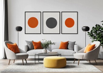Modern living room interior design with abstract art decoration