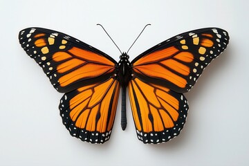 Fototapeta premium Vibrant Monarch Butterfly: Elegant Orange and Black Wings in Nature's Wildlife Ecosystem - A Close-Up Macro Visualization of Lepidoptera Beauty and Environmental Entomology