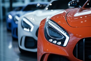 Fototapeta premium Modern cars sleek design in showroom