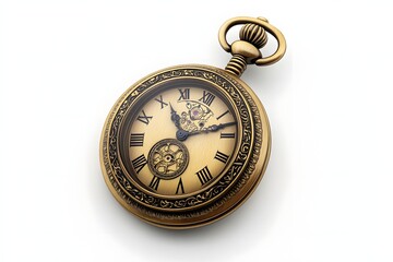 Victorian Pocket Watch Top View isolated on white background