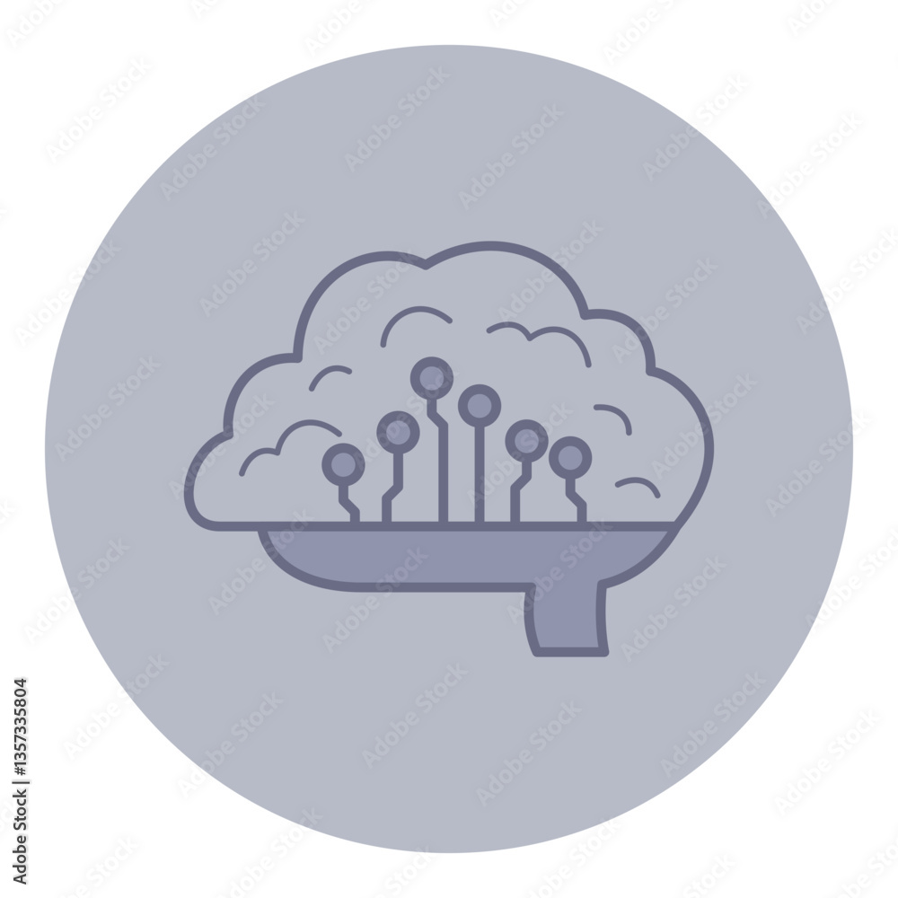 Poster line icon of brain integrated with technological elements. intersection of neuroscience and artifici