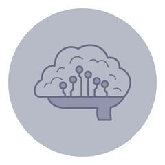 Line icon of brain integrated with technological elements. Intersection of neuroscience and artificial intelligence concept