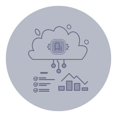 Cloud icon with AI technology, data charts and workflow checklists. Concept of integration of artificial intelligence into data processing and analysis