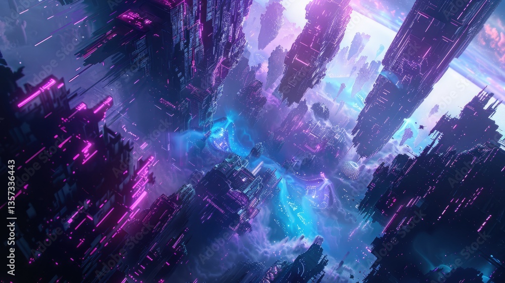 Poster abstract light patterns with neon colors. dynamic and futuristic digital art. abstract artwork of gr