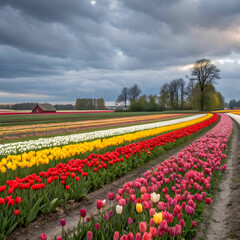 Fototapeta premium tulip field in keukenhof gardens liss netherlan