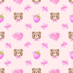 Coquette Teddy Bear Seamless Pattern