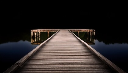 Obraz premium wooden pier extending into the calm water against a black background showcasing tranquility and serenity in nature s simplicity