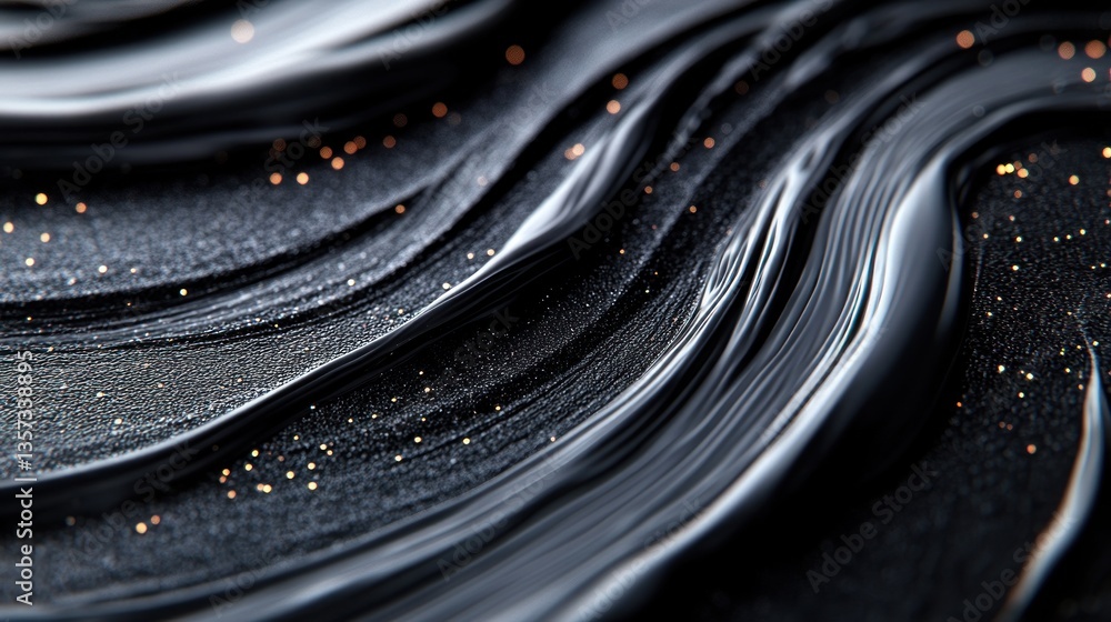 Poster abstract black and gold textured waves. intricate swirls and flowing patterns create a dynamic, luxu