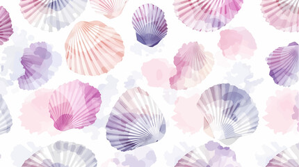 Watercolor pink shells on the white background