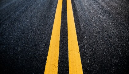 the image shows a vivid dark road surface featuring prominent yellow lane lines emphasizing the contrast and clarity typical of roadway designs