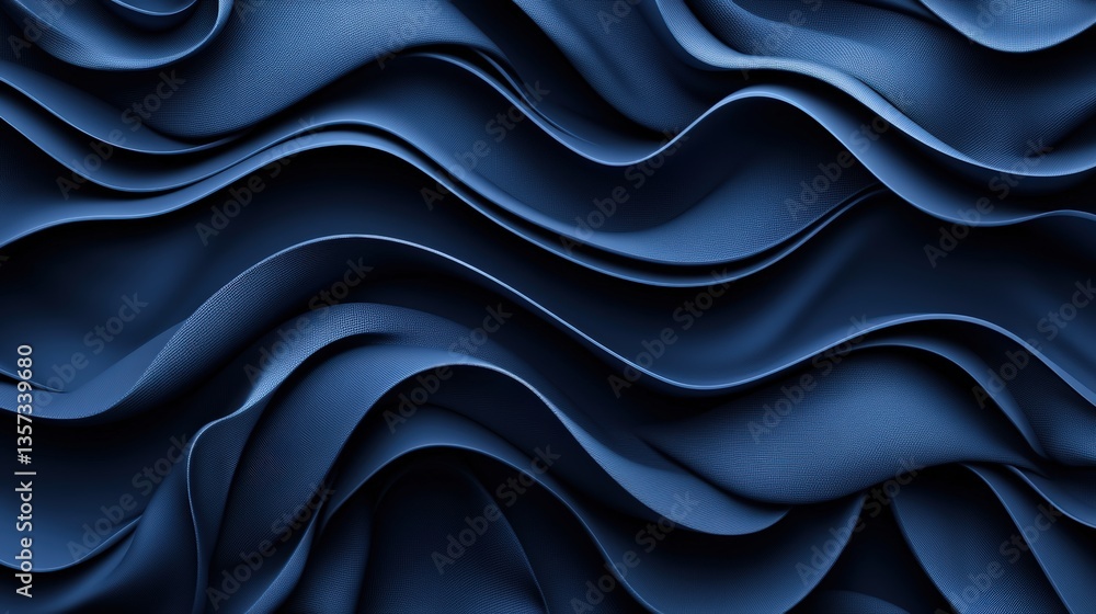 Poster abstract deep blue waves flowing in a textile-like pattern, undulating and creating fluid shapes, id