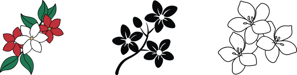 Floral Designs Red, Black, White Flower Illustrations