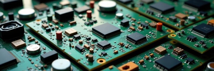 Pile of discarded circuit boards, various components visible,  copper,  landfill,  transistor