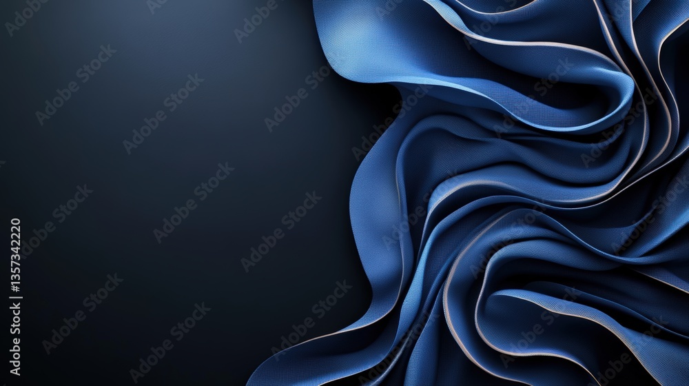 Poster abstract image of flowing dark blue fabric with subtle highlights creating a wave-like pattern again