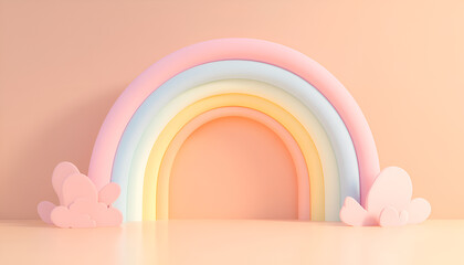 Vibrant curves and columns are featured in a colorful abstract architectural interior scene