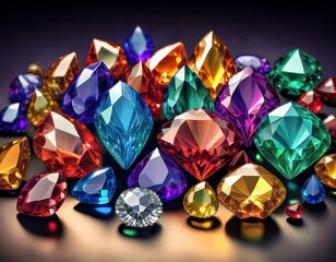 assorted colorful gemstones including diamonds sapphires and emeralds showcasing their brilliance and variety