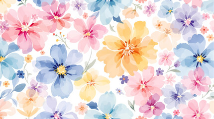 Watercolor seamless pattern abstract wild flowers on the white background