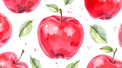 Watercolor pattern red apple white background vector	