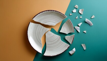 beautiful stylish plate broken into pieces top view background