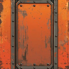 Obraz premium Rusty Orange Metal Panel with Rivets - Industrial Background Texture