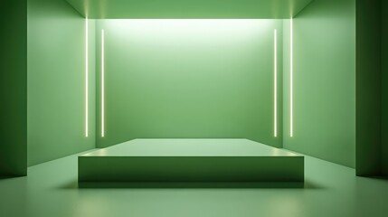 3d render of a green pedestal on a white background with a copy space