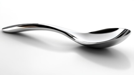 Sleek, modern silver spoon on white background.
