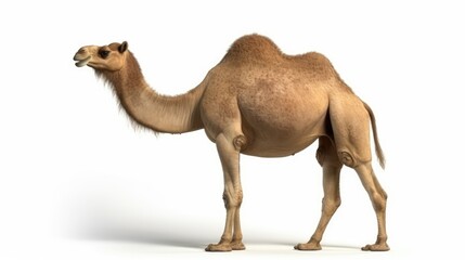A Camel Standing Isolated on White Background