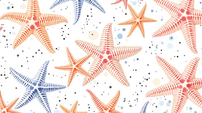 Seamless watercolor pattern of hand drawn nautilus shells and smooth sea pebbles on a white background, Watercolor pattern shells on white background