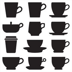 set of vector COFFEE CUP silhouette	