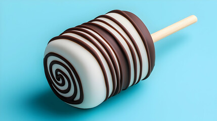 Chocolate Covered Marshmallow on a Stick Against Blue Background