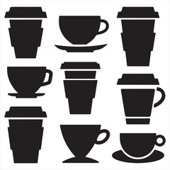 set of vector COFFEE CUP silhouette	