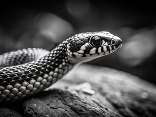Obraz premium Small Black and White Snake - Rule of Thirds Composition - Stock Photo