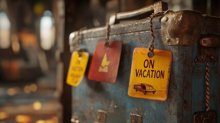 Vintage Suitcase Decorated With On Vacation Tags