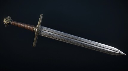 Medieval sword, studio shot, dark background, historical weapon