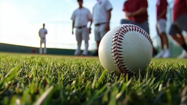 Baseball practice session sports field action shot outdoor environment low angle view teamwork concept - Powered by Adobe