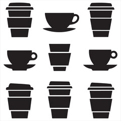 set of vector COFFEE CUP silhouette	