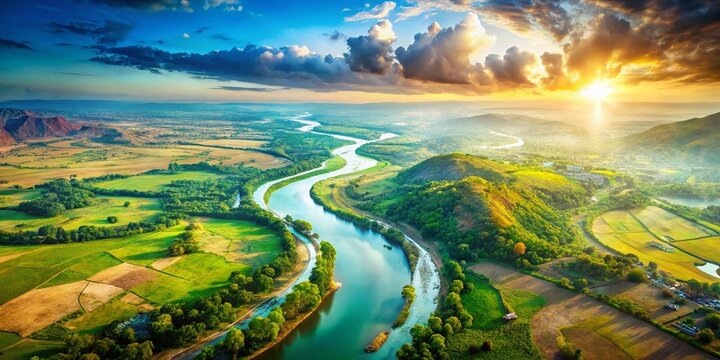 Godavari River India Map - Double Exposure Aerial View