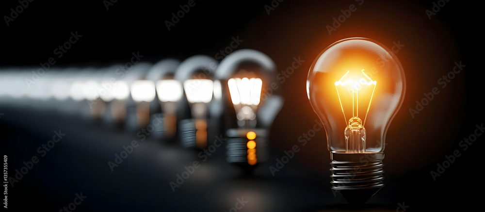 Poster a series of light bulbs creating a stunning visual effect, showcasing innovation and creativity in d
