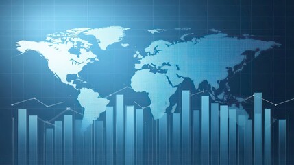 Rising arrow graphics over digital world map depicting robust economic growth and positive financial outlook